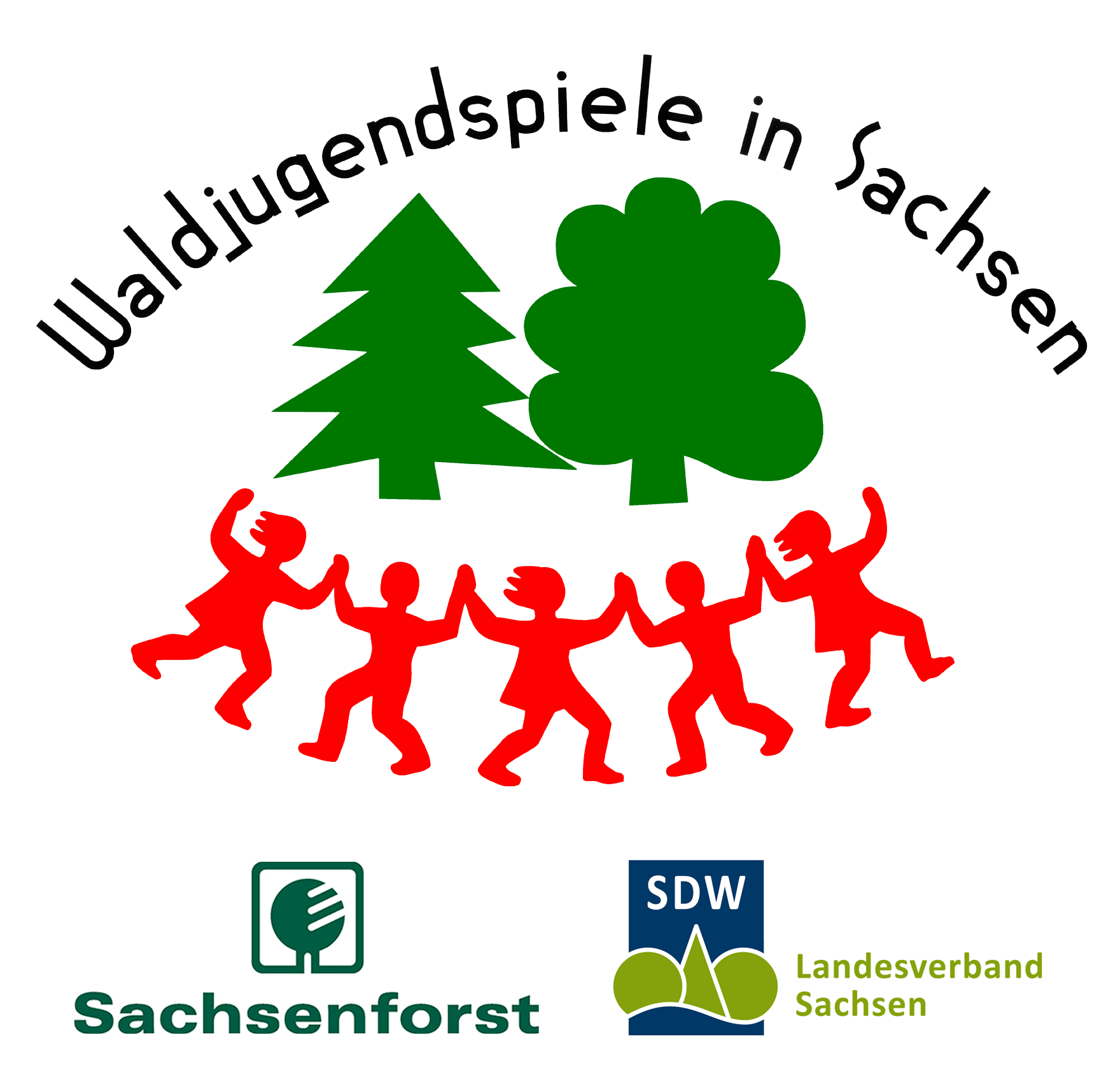 Logos der Waldjugendspiele, von Sachsenforst und der SDW